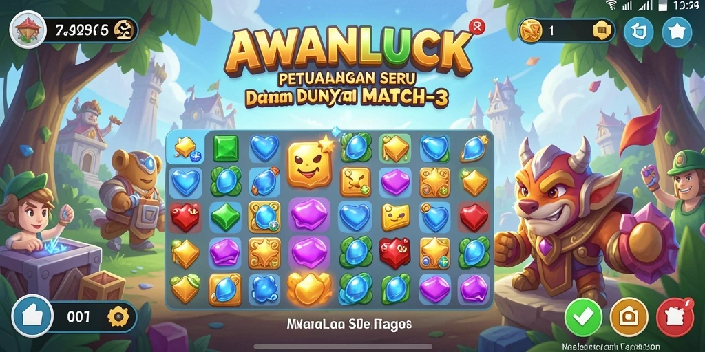Gameplay seru di AWANLUCK dengan tantangan Match-3 yang menarik.