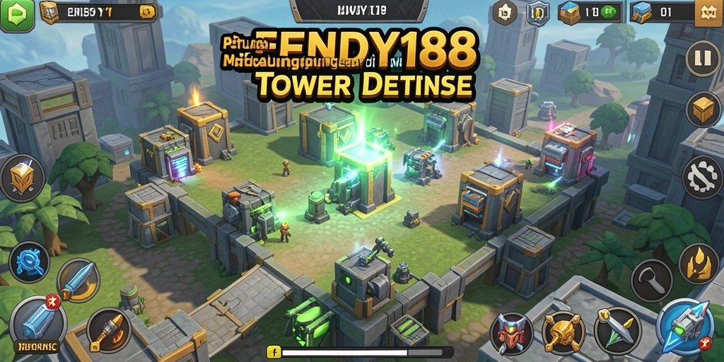 Gameplay FENDY188 menampilkan pertahanan menara yang seru dan strategis.
