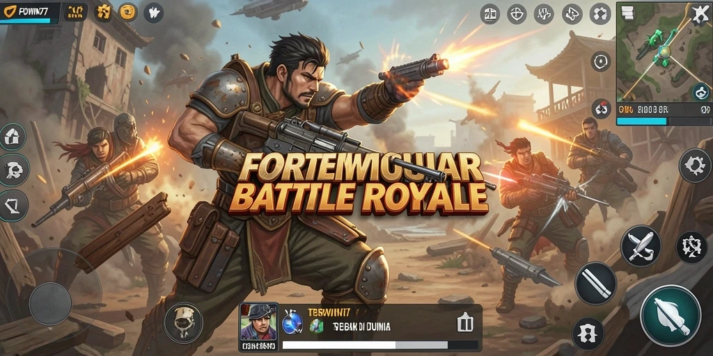 Screenshot gameplay menarik dari FORWIN77, menampilkan aksi Battle Royale yang intens.