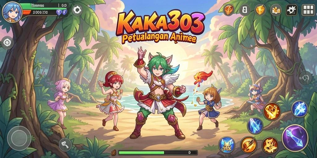 Screenshot gameplay KAKA303 menampilkan pertarungan karakter anime yang dinamis.