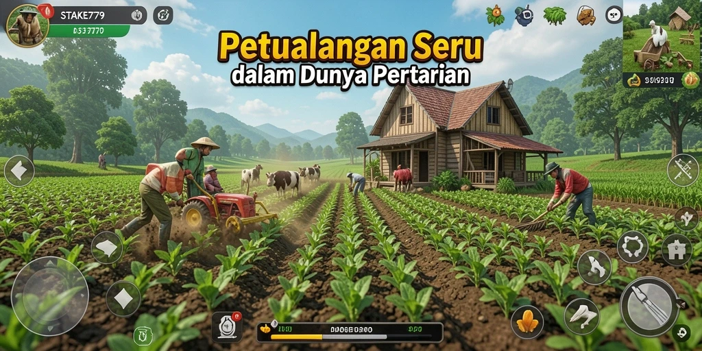 Tangkapan layar permainan STAKE779 menampilkan aktivitas seru di ladang.