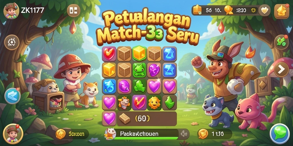 Screenshot ZK1177 menampilkan gameplay seru dalam puzzle Match-3.